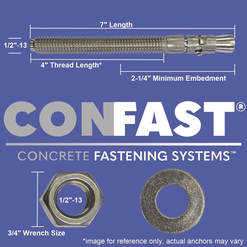 CONFAST 1/2" x 7" Wedge Anchor Zinc Plated (Box of 25) - Image 2